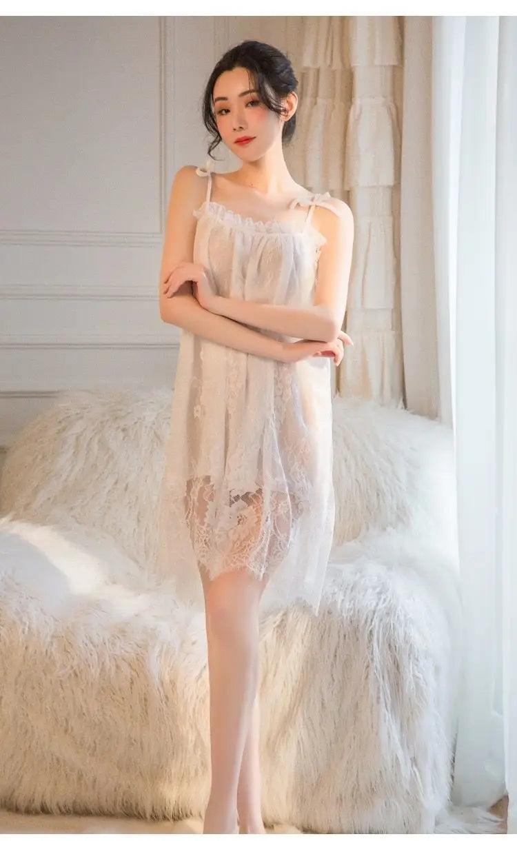 Sexy Pajamas Women's Lace Slip Dress Loose Dresses Nightgown Sleeping Summer Clothing Silk New Sexxy Nightie 2024 Pajama New