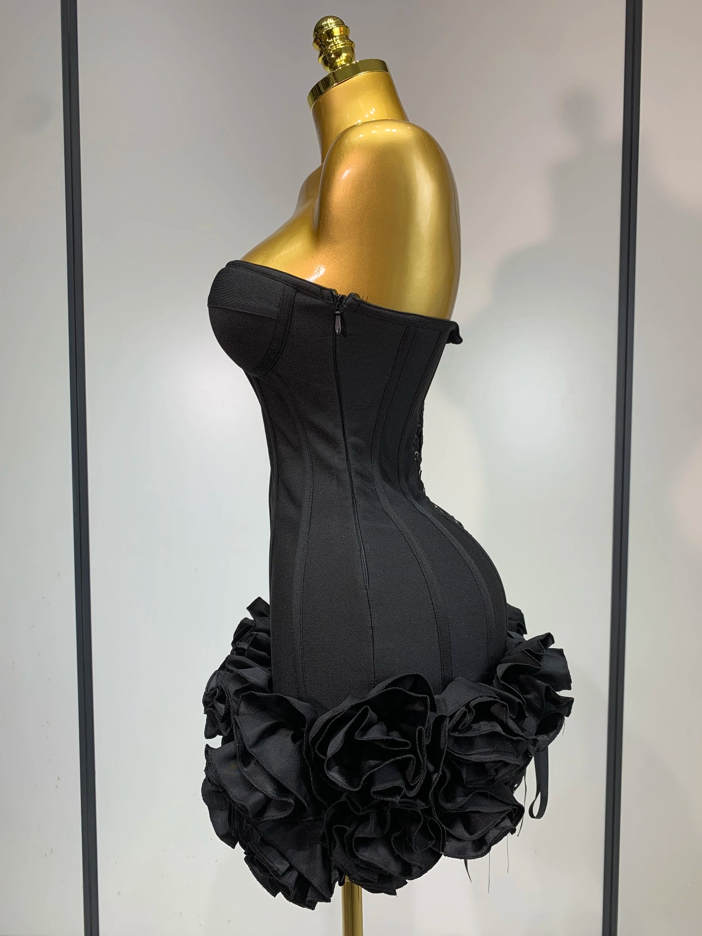 Women Sexy Strapless Flower Prom Gown Mini Dress Celebrity Red Carpet Fashion Evening Party Celebrate Birthday Club Dresses