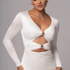 Mozision hollow out long sleeve sexy maxi dress for women fashion solid V neck back split bodycon club long dress elegant