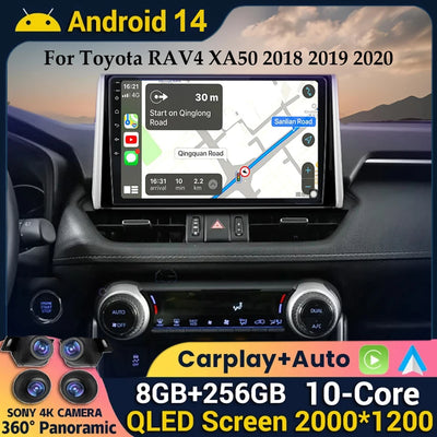 Android 14 Carplay Auto Car Radio For Toyota RAV4 XA50 2018 2019 2020 GPS Navigation Multimedia Video Player 4G WIFI 360 Camera
