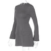 Hugcitar 2024 Spring O Neck Long Sleeve Solid Patchwork Zip Up Sexy Bodycon Mini Dress Women Fashion Outfits Birthday Party Y2K