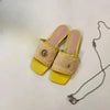 Summer Square-Toe Embroidered Buckle Flat Sandals Non-Slip Outdoor Slippers for Women Men Beach Walking