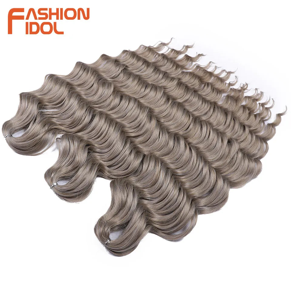FASHION IDOL 24 Inch Synthetic Hair Water Wave Braiding Hair Extensions Ombre Rainbow color Deep Wave Curl Twist Crochet Hair