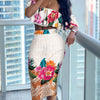 Women Dress Sets Off Shoulder Floral Print Ruffles Top & Skirt Set Casual Look for Women