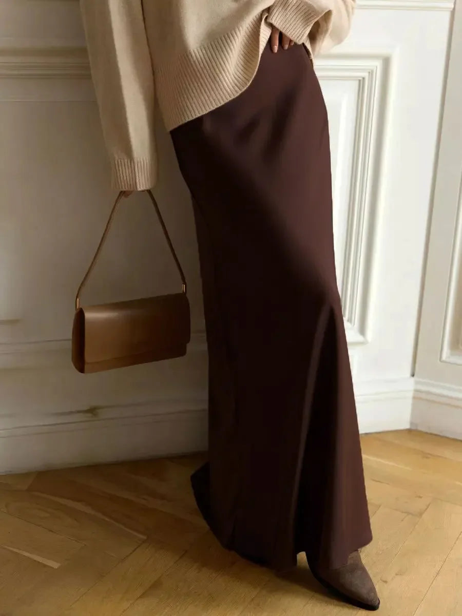 Wolfeel Casual Satin Women'S Skirt Spring Summer Fashion Loose High Waist Maxi Skirts Elegant Simple Slik Fishtail Skirt