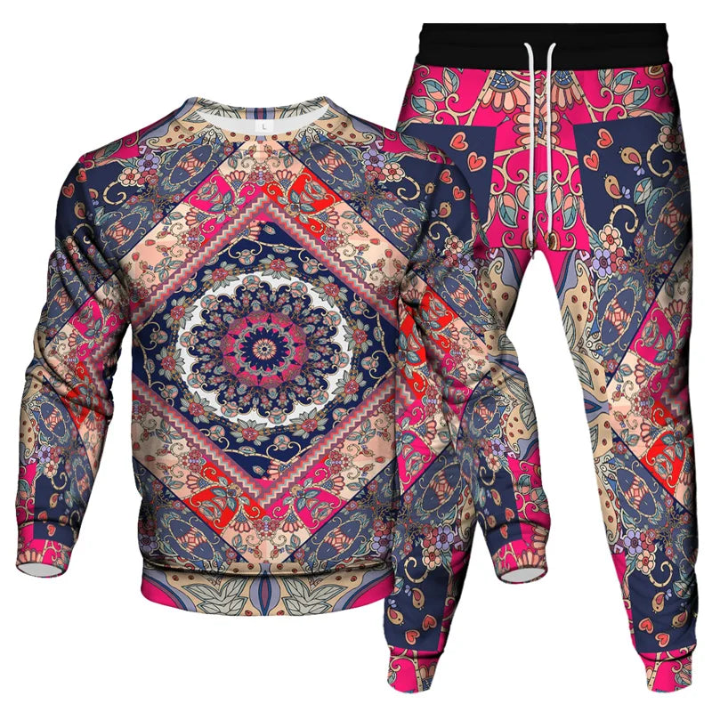Vinatge Luxury Baroque Style Clothing Suit Men Jogging Pant Sweatshirt 2 Piece Set New Women Fashion Streetwear Tracksuit Set