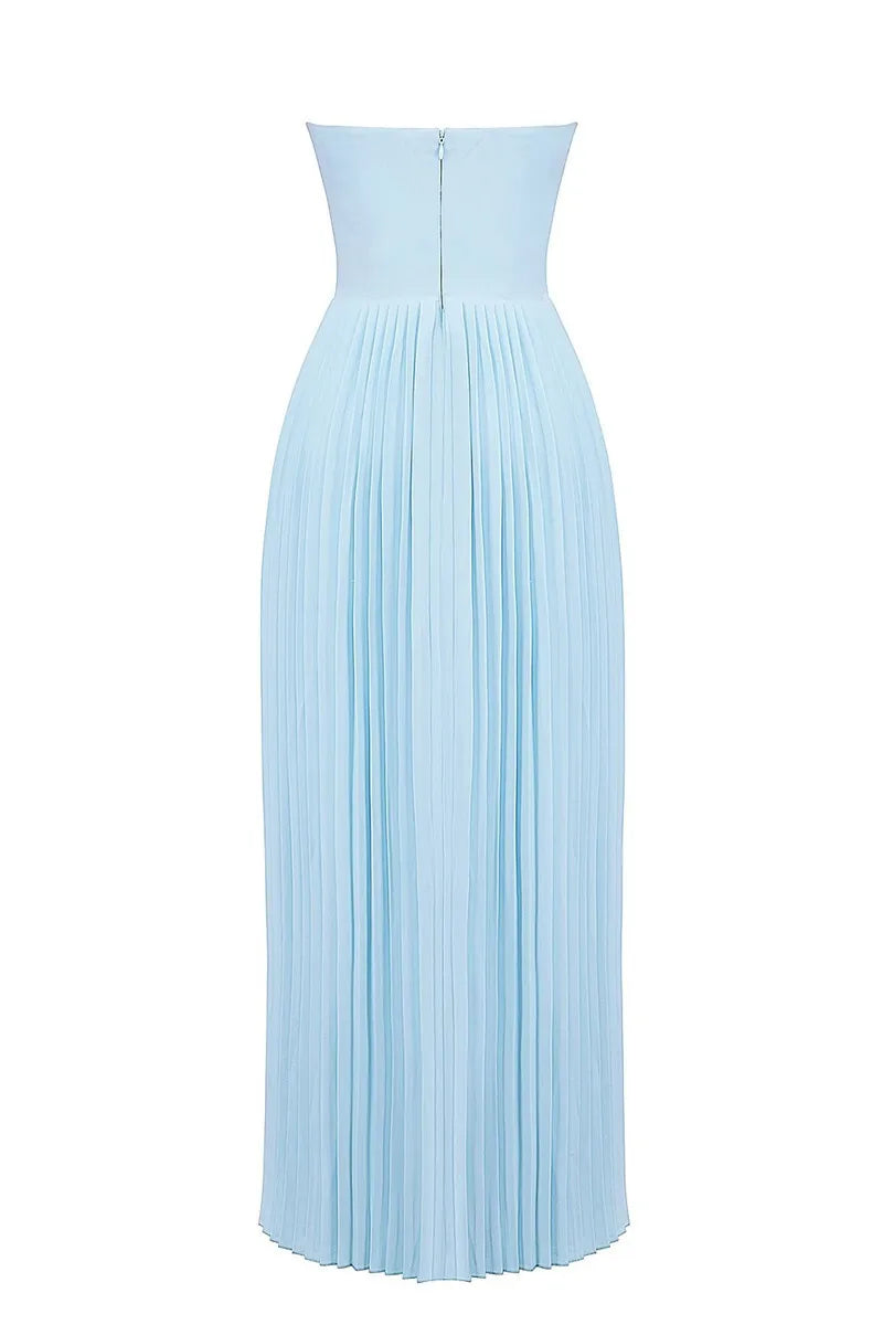Mozision Off-shoulder Backless Pleated Maxi Dress For Women Fashion Strapless Sleeveless High Waist Bodycon Sexy Long Dress