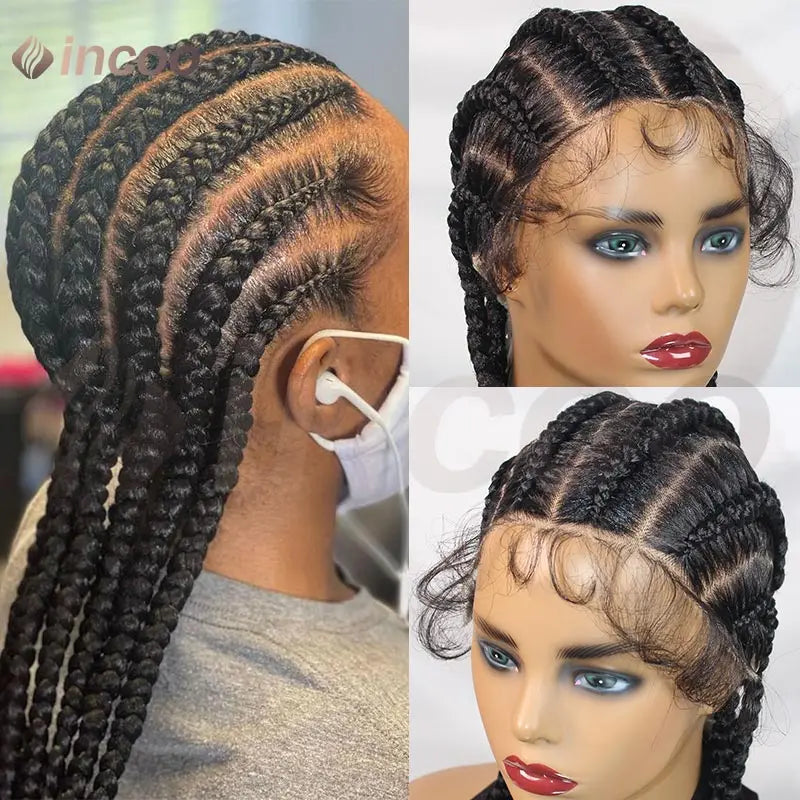 Wear and Go Glueless Wig Synthetic Full Lace Braided Wigs Jumbo Box Braids Wig For Black Women African Faux Locs Braiding Wig