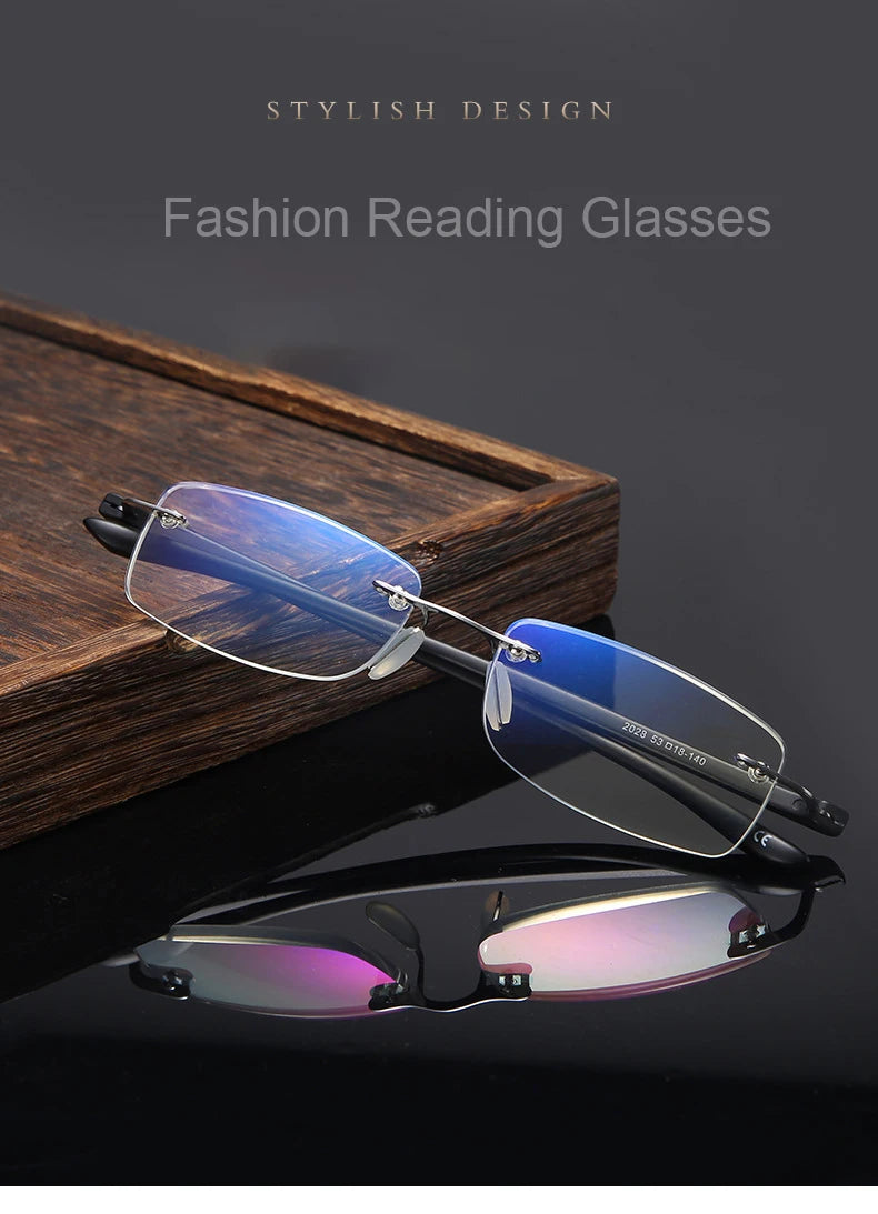 Men Blue Light Blocking Reading Glasses Women Dimond Cutting Rimless Eyeglasses Frame Anti Fatigue Hyperopia Presbyopic Eyewear