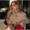 Fashion Belt Short Trench Coat Women Stand Collar Double Breasted Pocket Long Sleeve Coats 2025 Autumn Lady Commute Chic Outwear