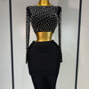 Women Sexy Long Sleeve Mesh Pearl Top Celebrity Midi Women Bandage Set 2025 Designer Evening Party Luxury Birthday Two Piece Set