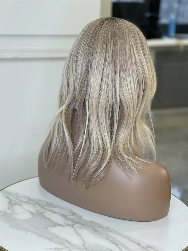 Women Wigs Ombre Ash Blonde Lace Frontal Wigs Synthetic Futura Top Quality Lace Wig Natural Wavy Glueless Wig  Women's Halloween