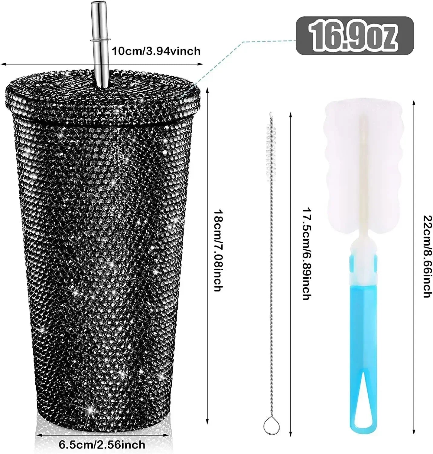 1 Pc Rhinestone Coffee Cup Gift Cup Rhinestone Rhinestone Thermos Cup Double Stainless Steel Straw Cup Coffee Mug  Water Bottles