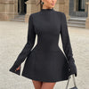 Mozision Long Sleeve Backless Sexy Mini Dress For Women Autumn Winter New O Neck High Waist A-line Club Party Sexy Dress Elegant