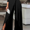 2025 Spring Jumpsuits for Women Plain Elegant Office Lady Loose Ruched One Shoulder Split Hem Wide Leg Jumpsuit