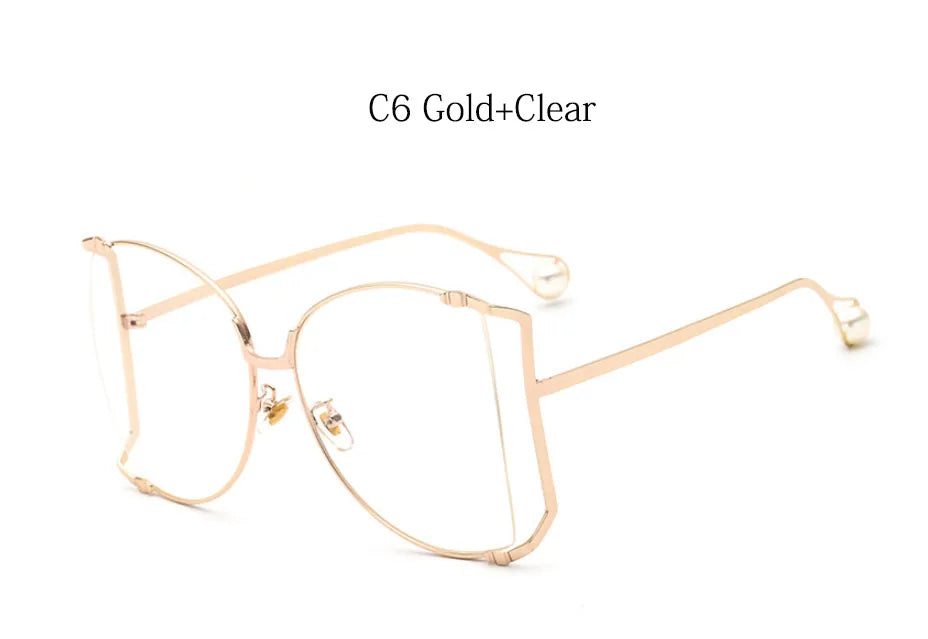 2024 Half Frame Brand Designer Glasses Women Square Pearl Famous Sunglasses Female Fashion Oversized Clear Pink Eyewear Ladies