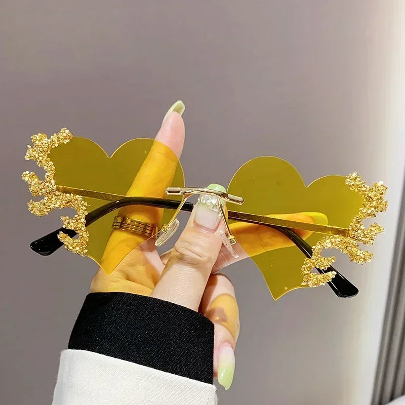 Rimless Sunglasses Women Luxury Brand Rhinestone Sun Glasses Ladies Cute Heart Shape Punk Party Eyewear очки від сонця женские