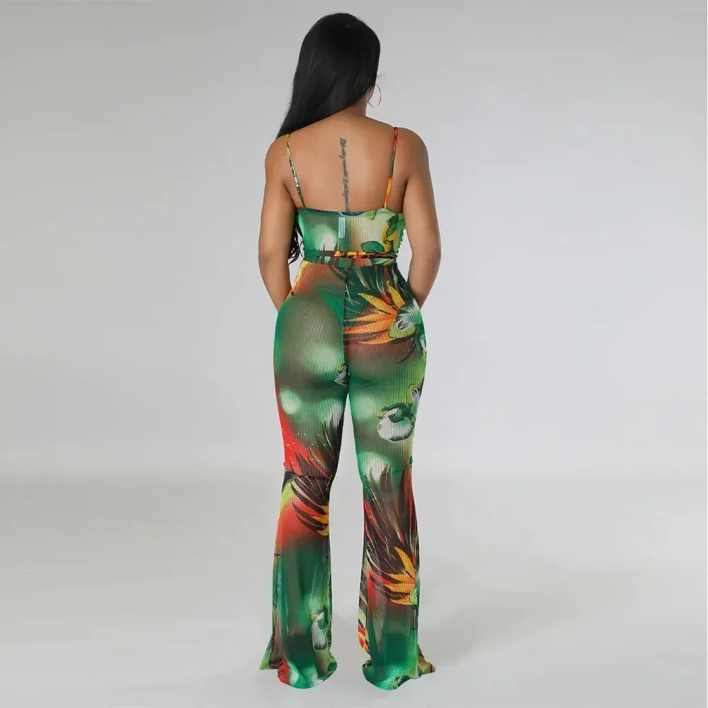 Floral Printed Jumpsuits Summer Outfits for Women 2024 Clubwear Spaghetti Strap Skinny One Pieces Romper Summer Beach Wear