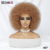 Short Afro Wigs for Black Women Blonde 10" Afro Curly Wig With Bangs 70s Bouncy Natural Synthetic Female Wigs for Party Cosplay
