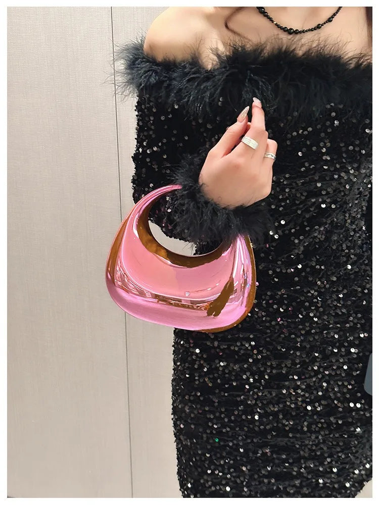 Luxury Designer Evening Clutch Clear Acrylic Women Handbags Fashion Shoulder Bag Half Moon Wedding Purses Party Tote Ladies 2025