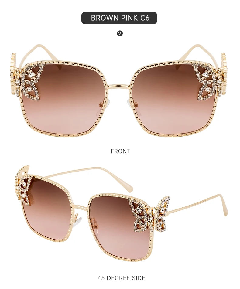 Oversized Square Sunglasses Women Rhinestone Butterfly Frame Sun Glasses 2025 Luxury Brand UV400 Protection Eyewear For Ladies