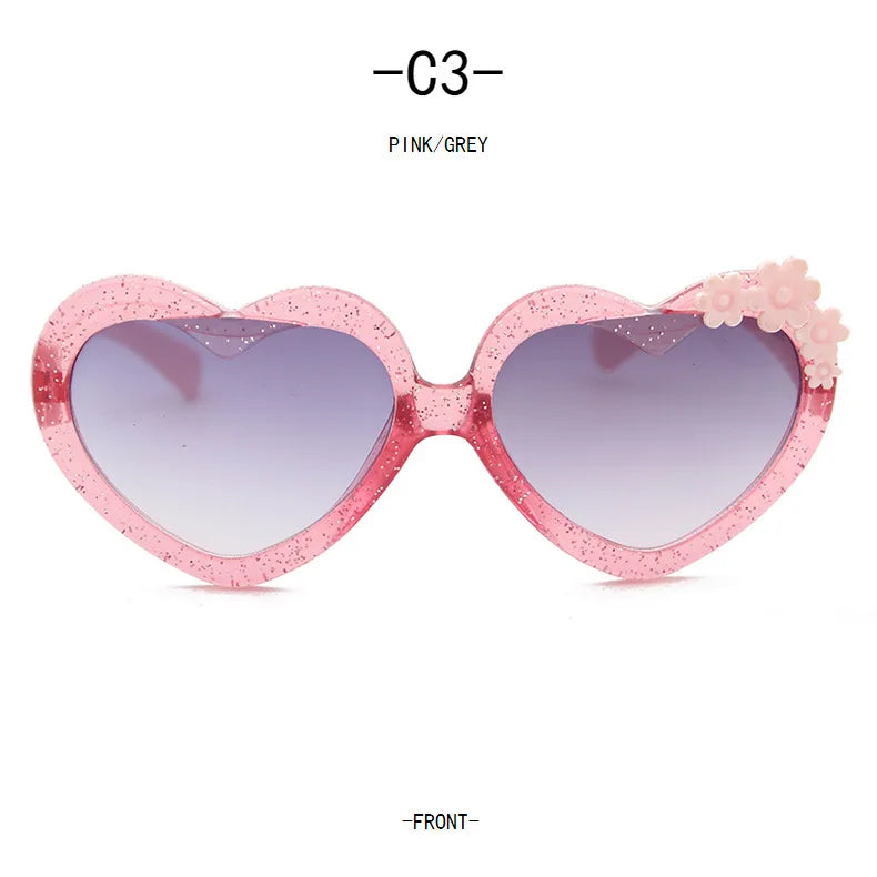 Girls Boys Love Heart Sunglasses Outdoor Sun Protection Children Lovely Flower Vintage Sun Glasses Classic Kids Eyewear UV400