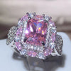 Sparkling Pink Zircon Collection Square Ring Female 925 Stamp New Fashion Jewelry Party Birthday Gift Wholesale