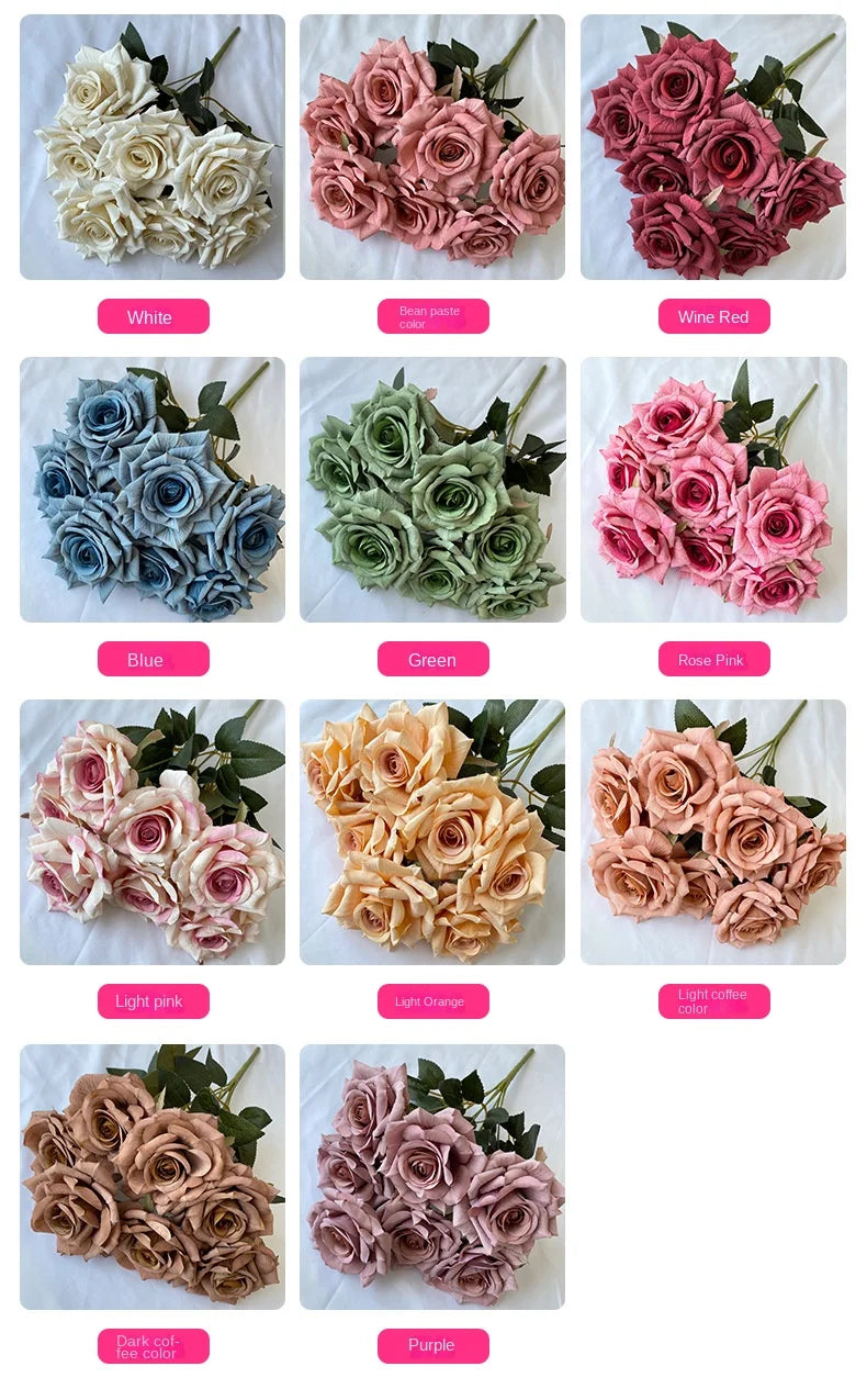 41CM 7 Forks Silk Screen Diamond Rose Artificial Flower Wedding  Living Room Decoration Road Guide Bouquet, Artificial Flower