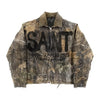 Vintage Leaves Camouflage Jeans Jacket Two Piece Set Y2K Suit Men Letters Rhinestone Sequins Oversized Coat Baggy Jeans Clothing