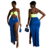 Women Two Piece Set Solid Color Breast Wrap Top and Irregular Slit Long Skirt Suit Lady Streetwear Mini Skirt Club Party Outfits
