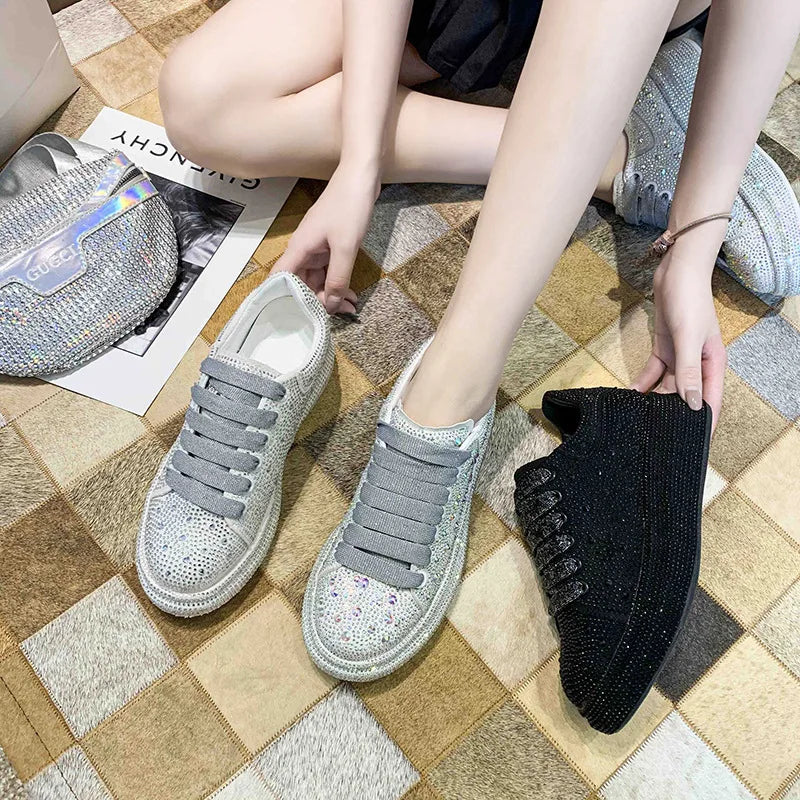 Brand Women's Sneakers Luxury Rhinestones Women Causal Shoes Designer Platform Sport Shoes Fashion Comfort Women Shoes Plus Size