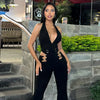 CM.YAYA Women V-Neck Backless Straight Sleeveless Flare Jumpsuits 2025 Summer Hollow Out Sexy One Piece Set Streetwear Outfits