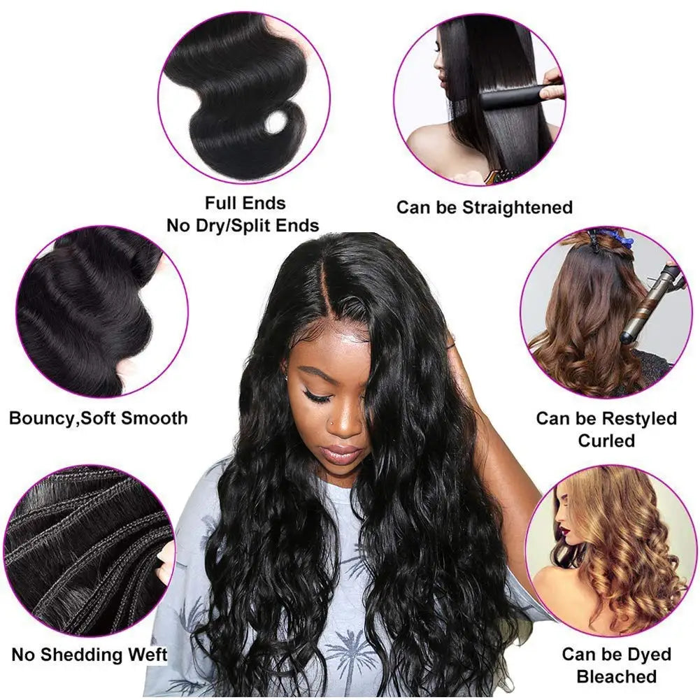 12A Brazilian Body Wave Bundles 100% Unprocessed Virgin Hair Body Wave 3 Bundles Human Hair Weave Bundles Deals Natural Black
