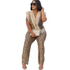 CM.YAYA Women's Set Sleeveless Fur Leopard Sequined V-neck Wool Vest and Pant Suits 2024 Street Two 2 Piece Set Outfit Tracksuit