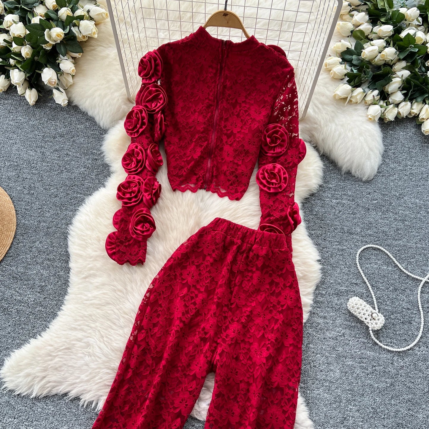Women  Three-dimensional floral  loose T Shirt Bodycone Tops Female High Street Y2k Tops  Summer Two Piece Set