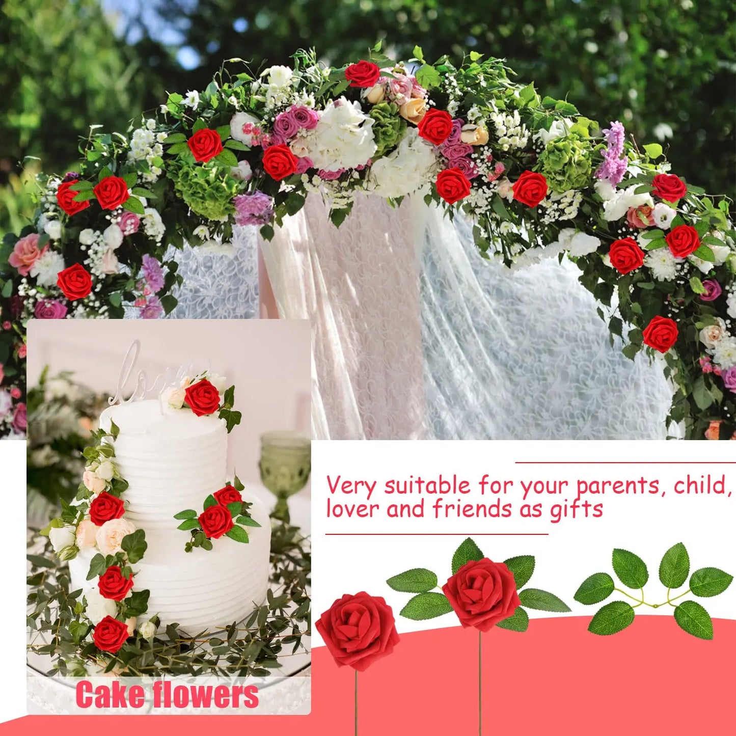 50-200PCS Artificial Roses Flowers Foam Flowers with Stems Fake Roses for DIY Wedding Bouquets Centerpieces Valentine's Day