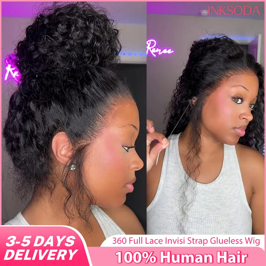360 HD Full Lace Front Wigs Curly Wig 100% Human Hair Pre Plucked Deep Wave Invisible Strap Glueless Wig Water Wave Lace Frontal