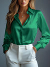 Women's Satin Shirts Elegant Plain Long Sleeve Blouse Office Lady Button-Up Shirt Top Female Crew Neck Shirts Blouse 2025 Autumn