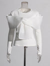 TWOTWINSTYLE Solid Spliced Bowknot T Shirt For Women O Neck Long Sleeve Patchwork Mesh Casual Temperament T Shirts Female Style