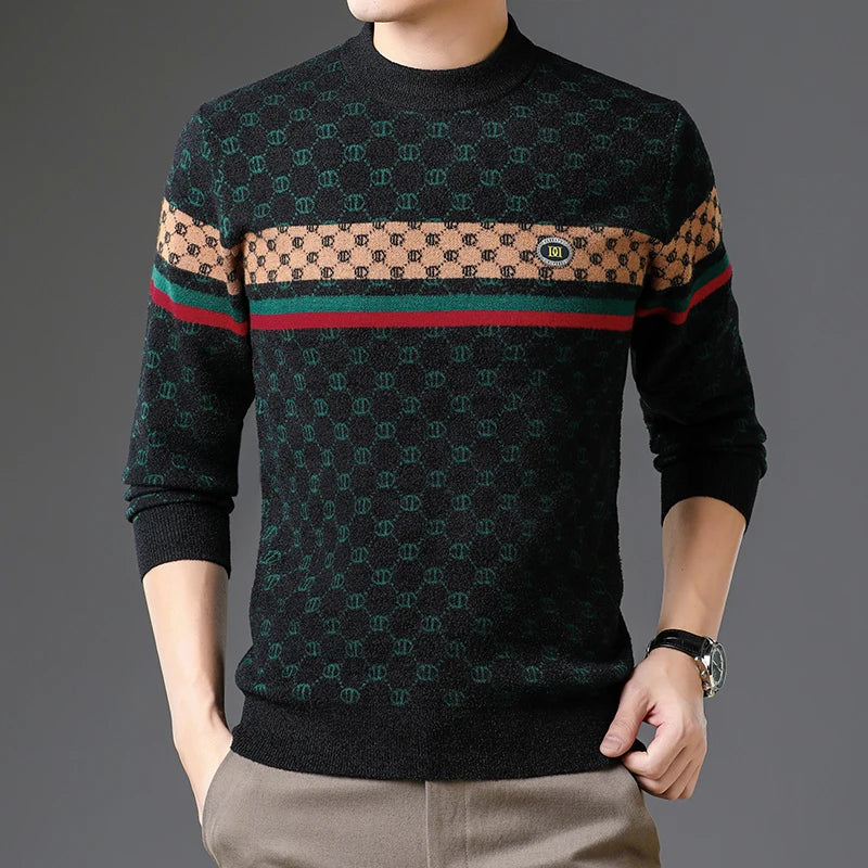 Brand 2023 Autumn High End Mens Velvet Knit Sweater Tops Designer Classic Casual Wool Pullover Fashion Soft Warm Winter Clothing