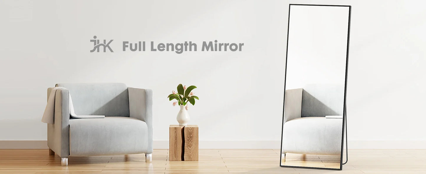 JHK 64"x21" Full Body Wall Mirror Standing Hanging or Leaning Wall-Mounted Mirrors with Stand Aluminum Alloy Frame Living Room