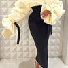 Plus Size Formal Black Wrap Neck Batwing Sleeve Long Sleeve Fold Maxi Dresses