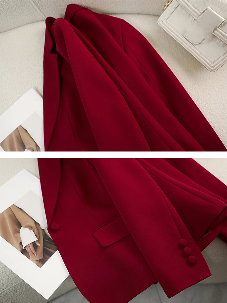 Women Blazer Ladies Red Green Beige Black Solid Female Business Work Wear Slim Formal Jacket Coat For Autumn Winter
