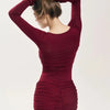 Tossy Female Pleated Sexy Maxi Dress Patchwork Twist Slim Long Sleeve Solid Y2k Autumn Streetwear Dress Women's Bodycon Dress