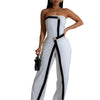 Wishyear Irregular Off Shoulder Sleeveless Strapless Jumpsuits Women Button Patchwork Wide Leg Pants Evening One Piece Outfits