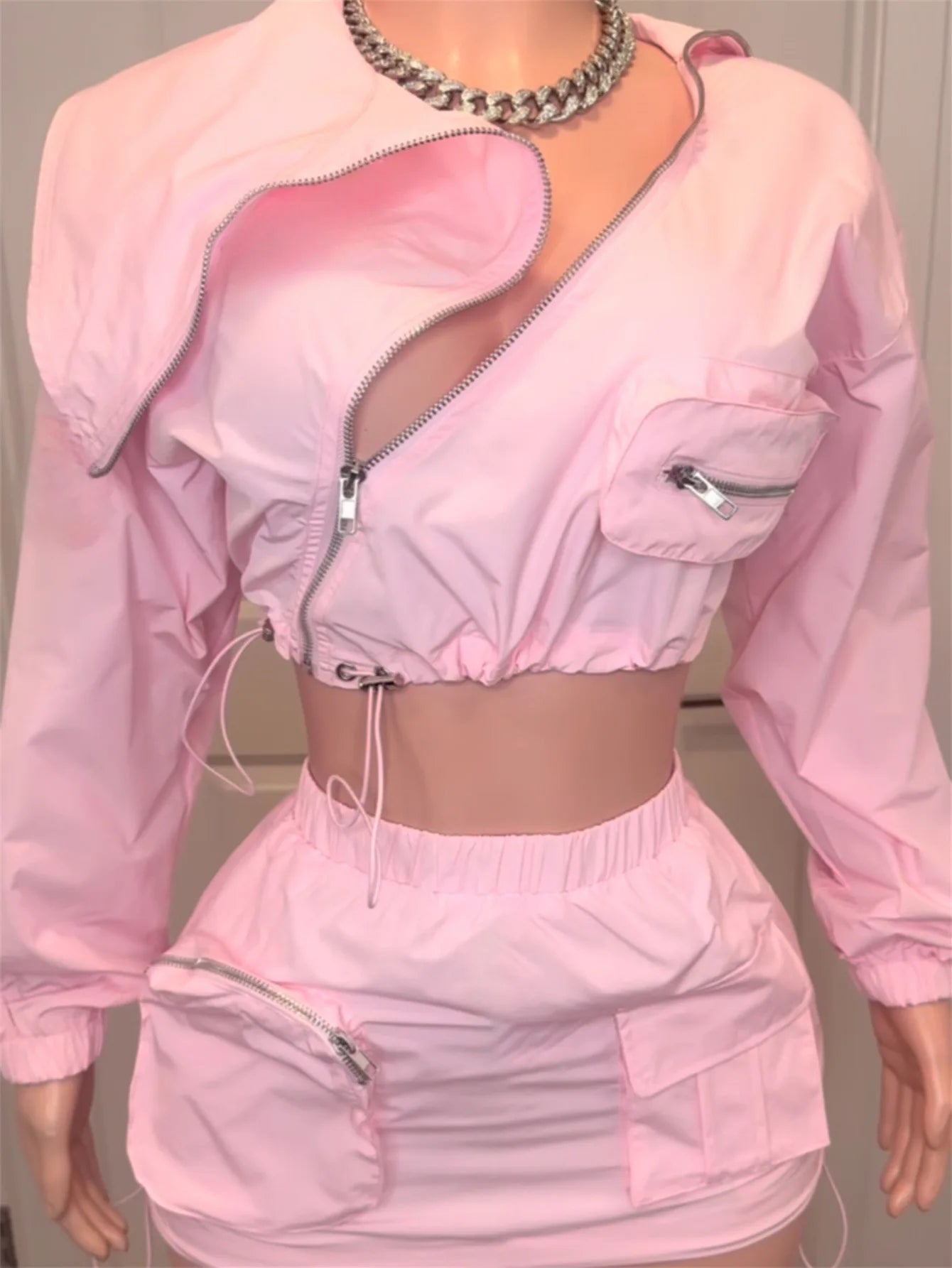 CM.YAYA Fashion Safari Style Women's Set Long Sleeve Zipper Fly Tops and Cargo Midi Mini Skirts Suit 2025 Two 2Piece Sets Outfit