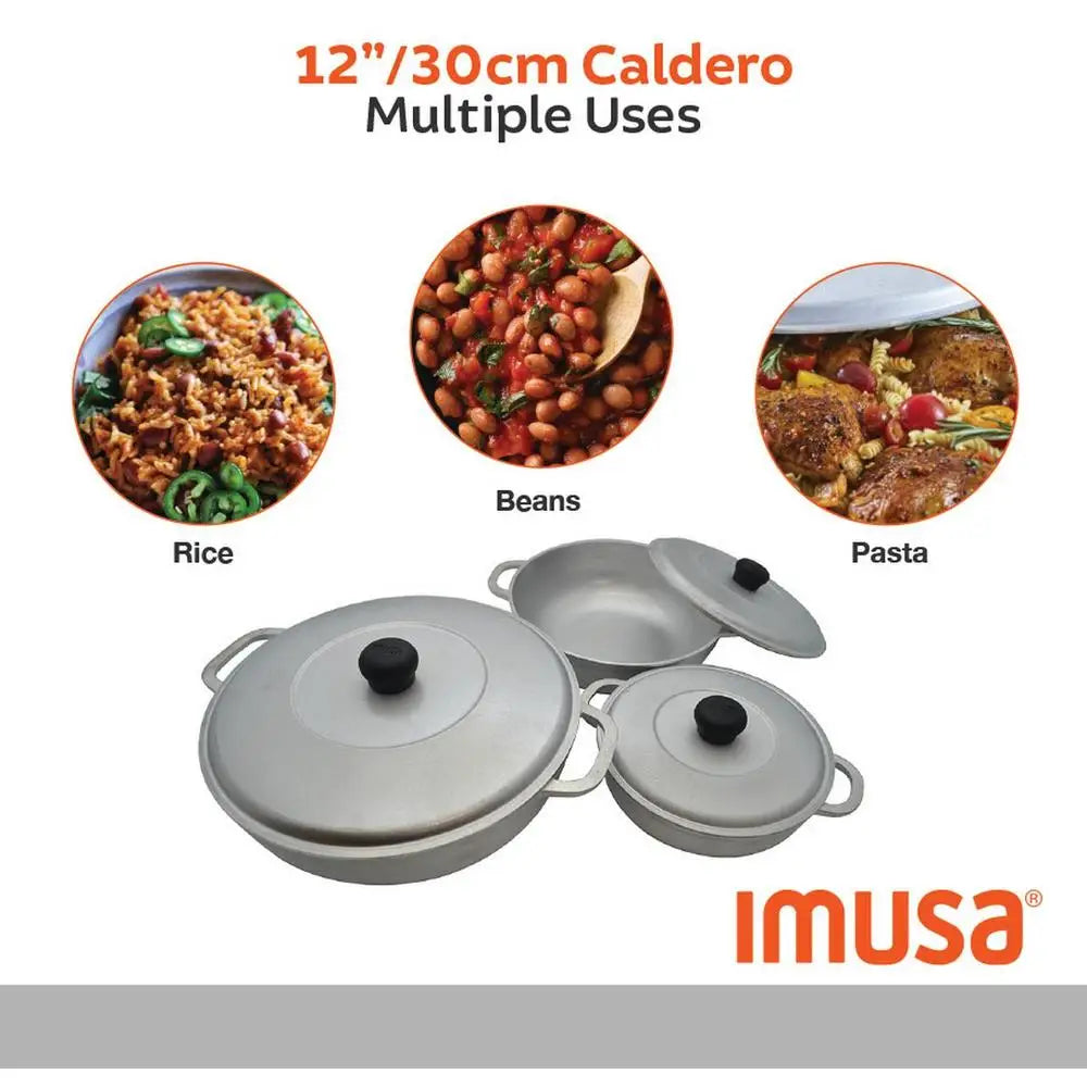Colombian Cast Aluminum Caldero Set with Lid Rice Beans Meat Stews 3-Piece Traditional Design Seasoned Finish Oven Safe Variety