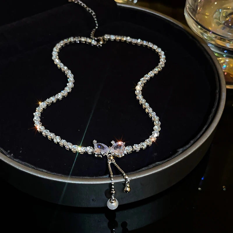 Rhinestone Multi Layered Flower Fringe Necklaces for Women Occidental Exquisite Temperament Advanced Personality Luxury Jewelry