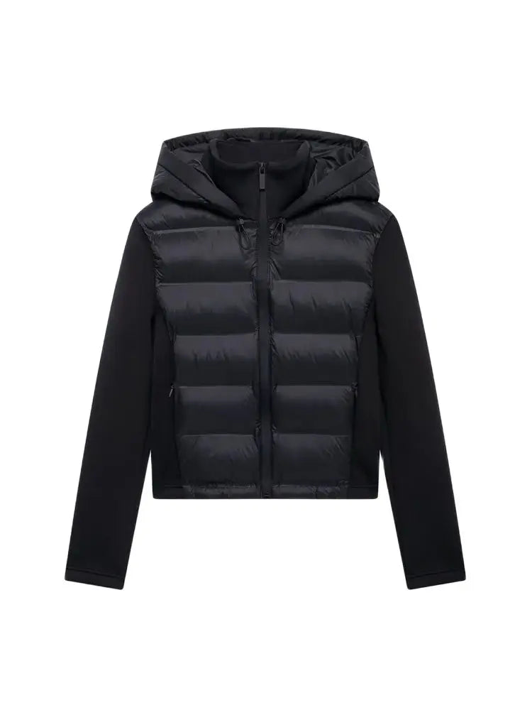 Hooded Patchwork Padded Jacket Coat with Pockets for Women, Long Sleeve, Front Zipper, Female Outerwear, Chic Tops, Fashion