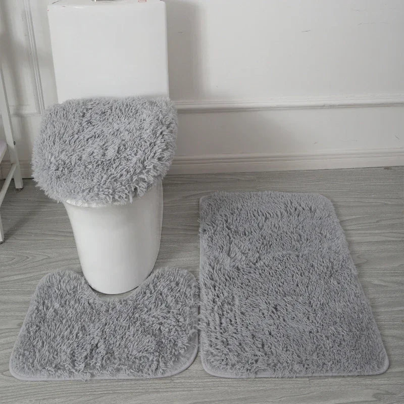 3PCS/set Solid Color Home Carpets Toilet Lid Cover Rugs Kit Non-slip Foot Mat for Bathroom Floor Bath Rug Foot Mat